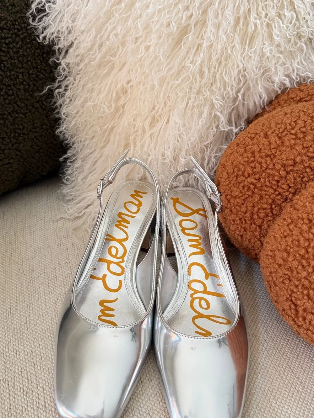 Sam Edelman Silver Metallic Slingback Block Heels